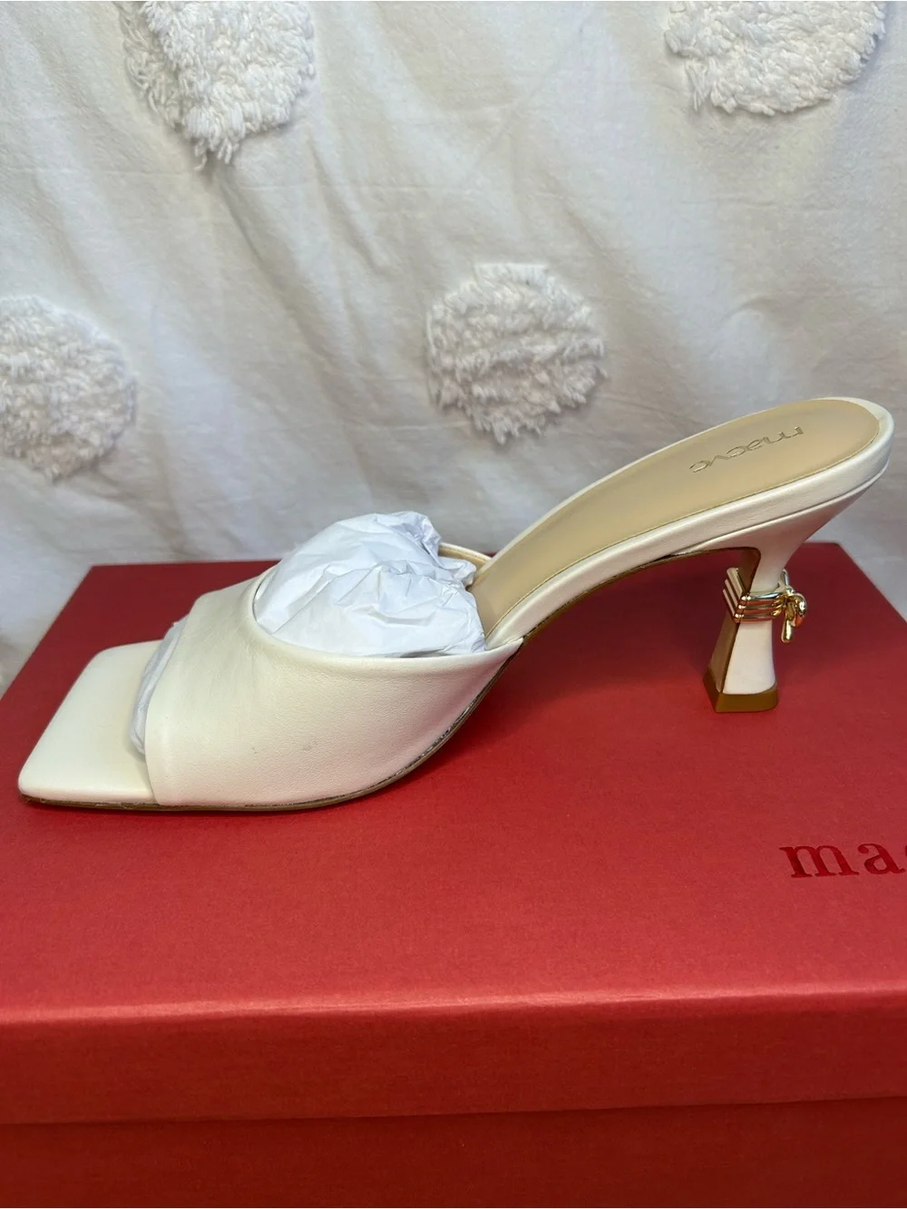 Anthropologie Maeve Metal Bow Open-Toe Mule Heels